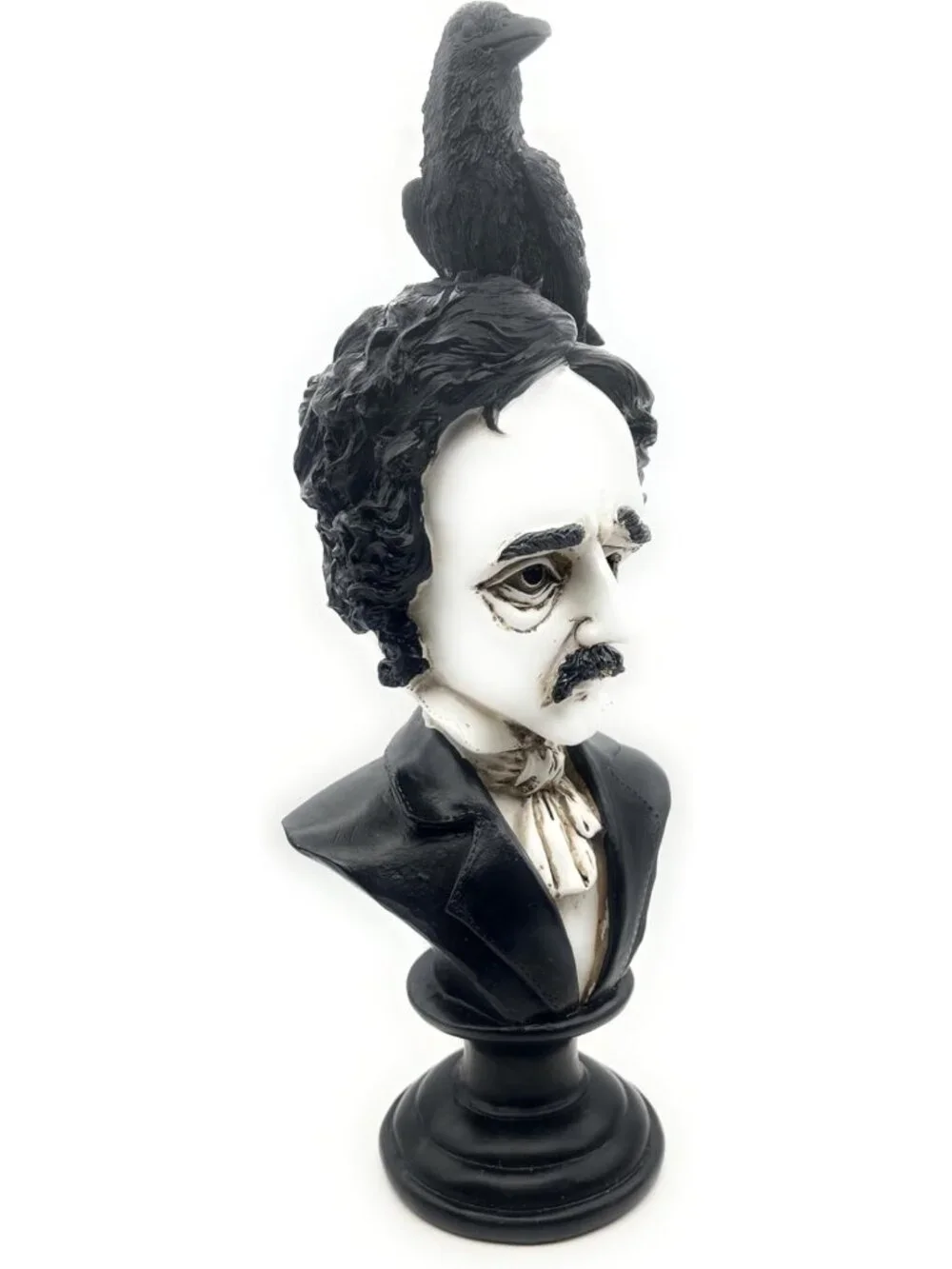 Gothic Edgar Allan Poe Bust Statue - Raven Figurine for Literary & Victorian